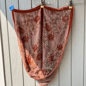 Silk Burn-Out Velvet Scarf, Dusty-Rose & Rust Floral, 10" × 52" Rectangle